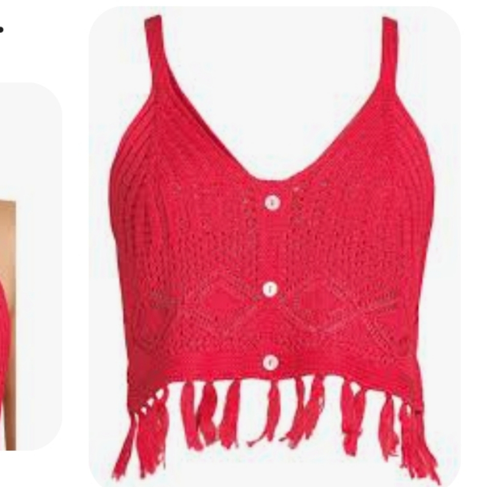 Madden Nyc Xxxl Nwt Red Knit Boho Fringe Crop Top